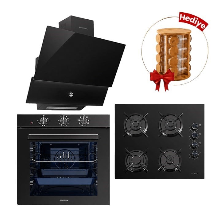Luxell 88 Lt Süper Kristal Siyah Cam Ankastre Set