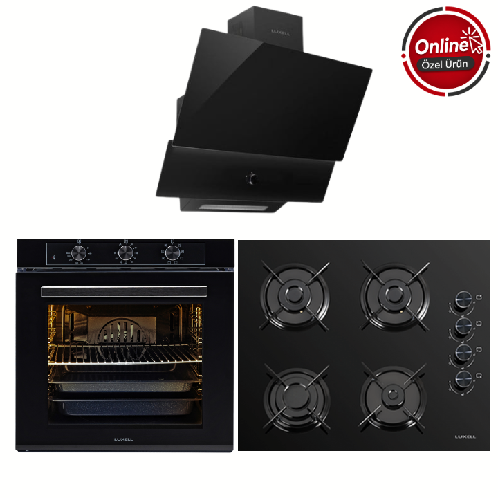 Luxell 88 Lt Master Siyah Cam Ankastre Set
