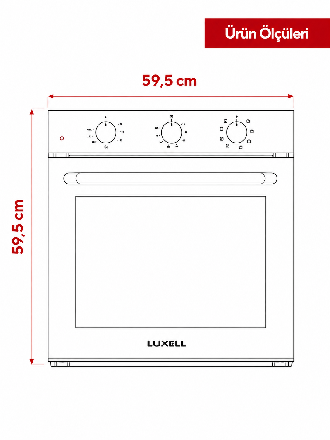 Luxell Ankastre Fırın Prime Glass Siyah 8+1 Fonksiyon 3 Düğme – B66-SF3