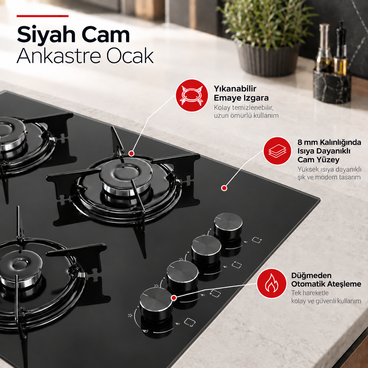 Luxell Ankastre Siyah Cam Ocak - OC88