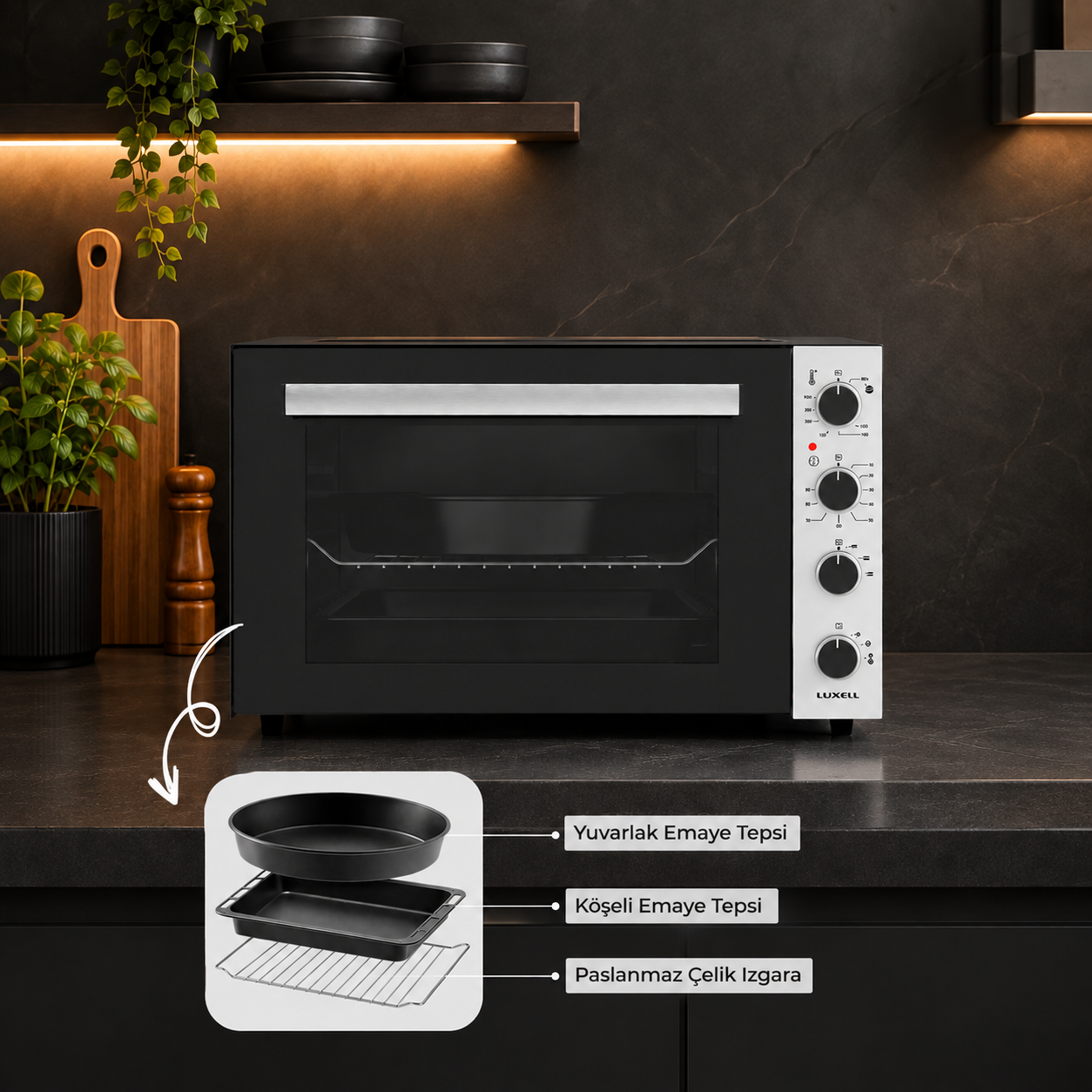 Luxell Beyaz - Siyah  70 Litre Börekçi Midi Fırın LX-9625
