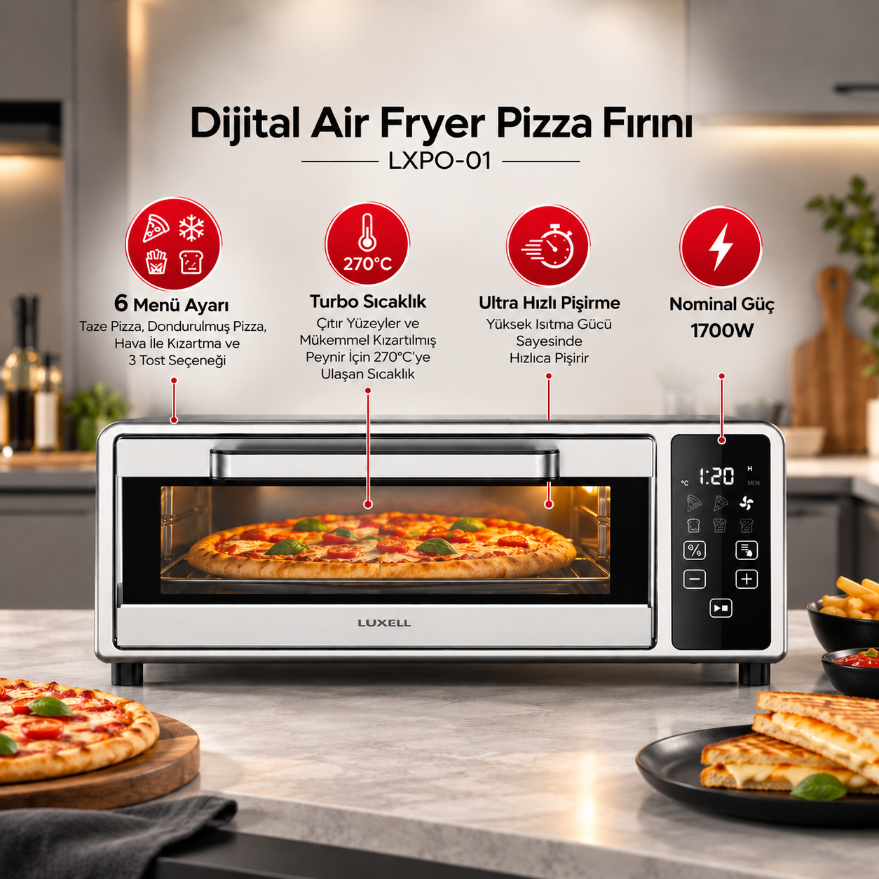 Luxell Dijital Air Fryer Pizza Fırını – LXPO-01