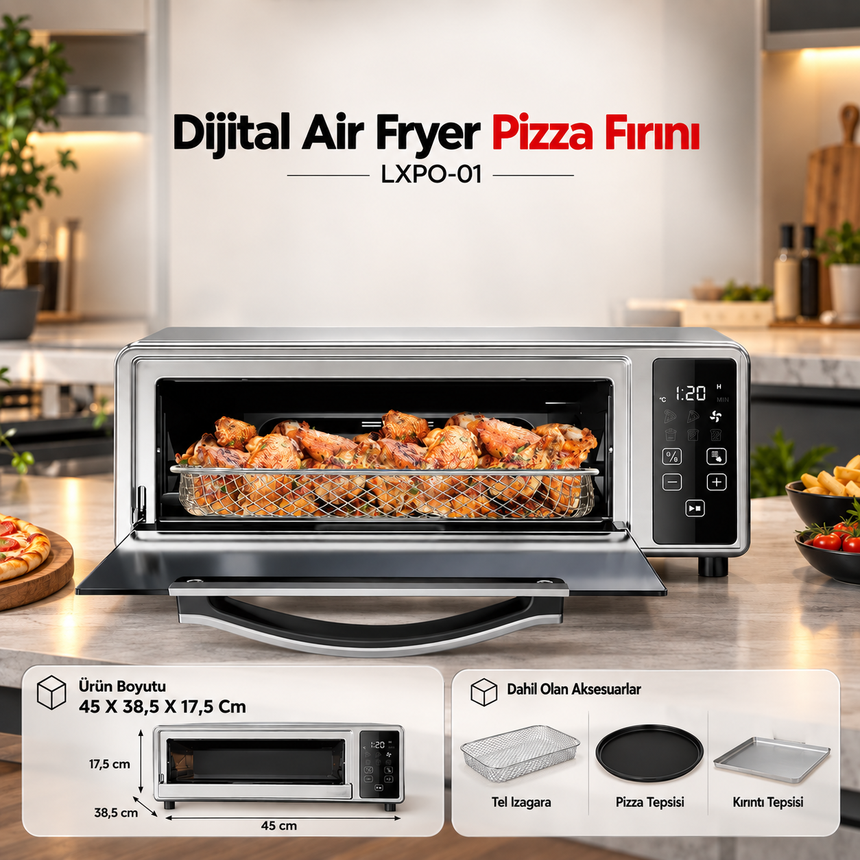 Luxell Dijital Air Fryer Pizza Fırını – LXPO-01