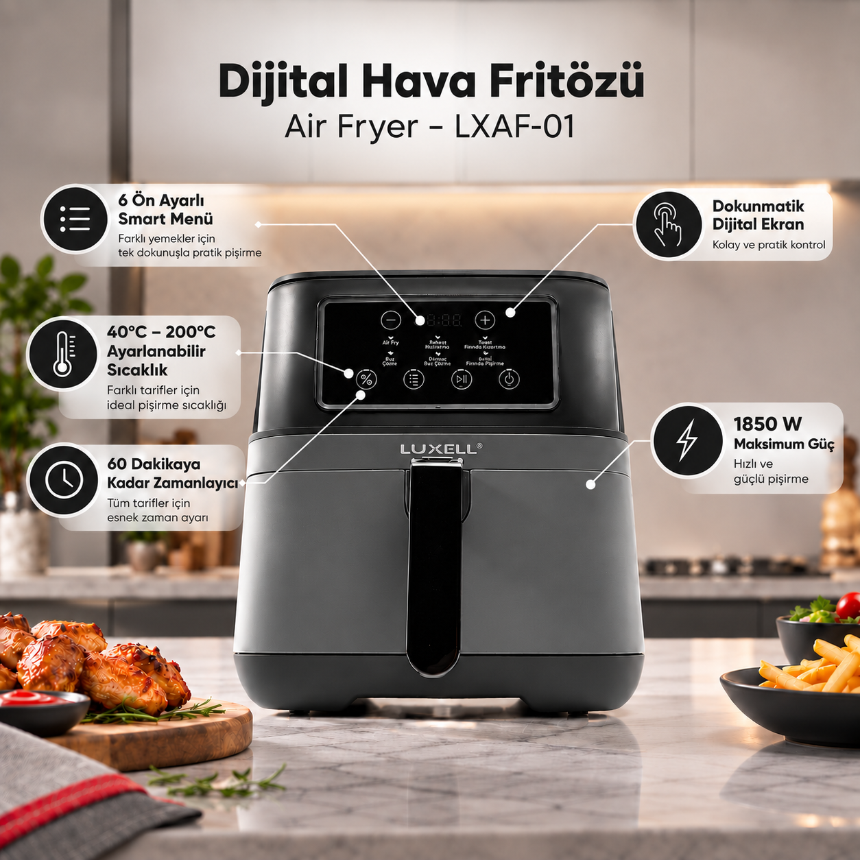 Luxell Dijital Hava Fritözü Air Fryer – LXAF-01