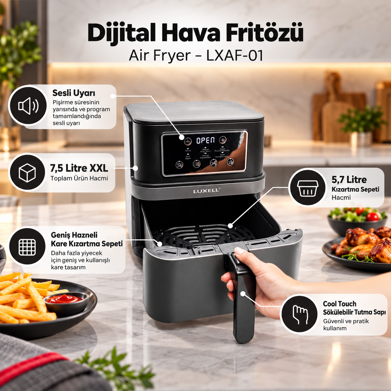 Luxell Dijital Hava Fritözü Air Fryer – LXAF-01