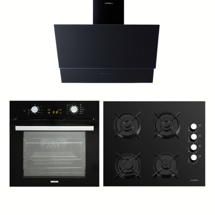 Luxell Opall Siyah Cam Ankastre Set 