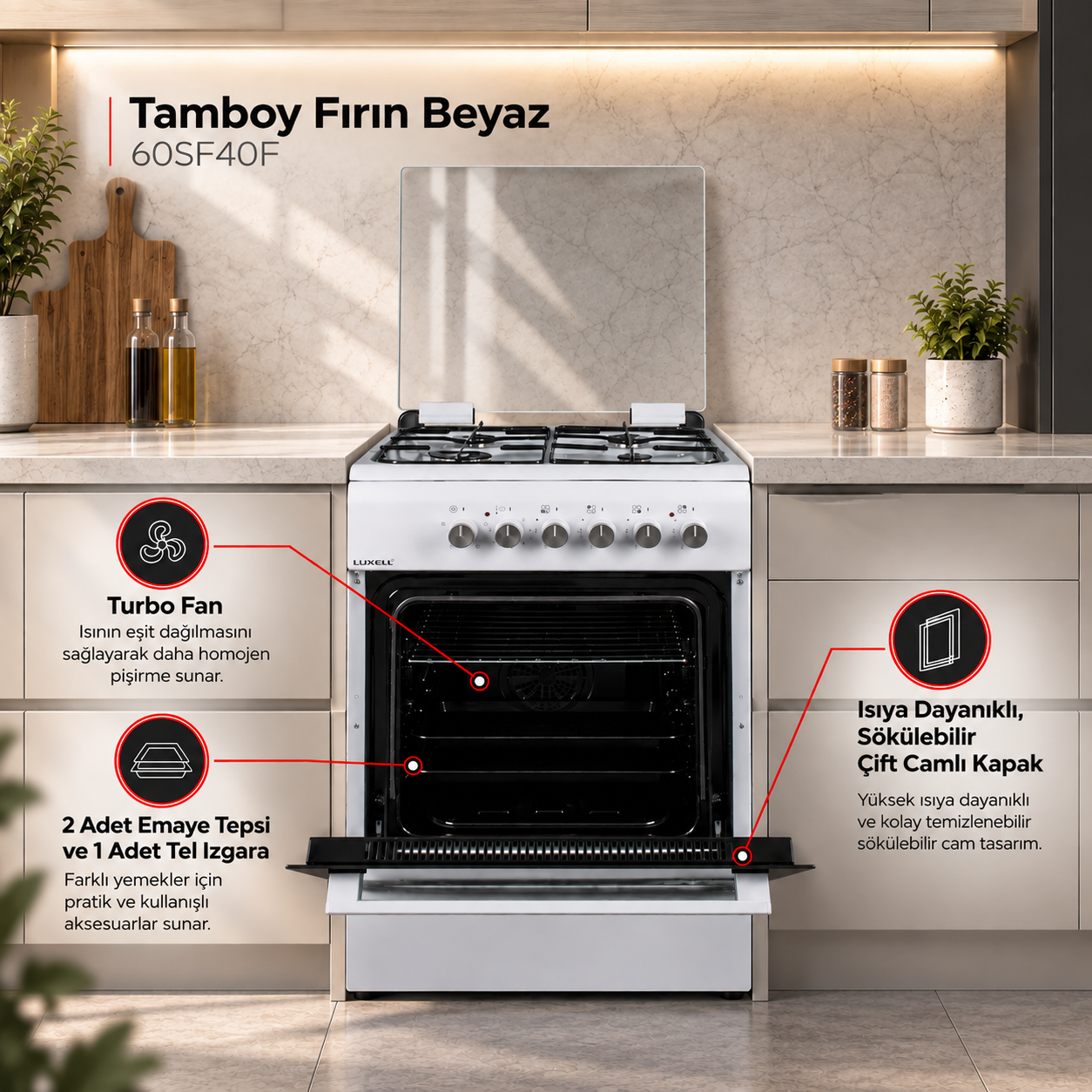 Luxell Tamboy Fırın Beyaz – 60SF40F
