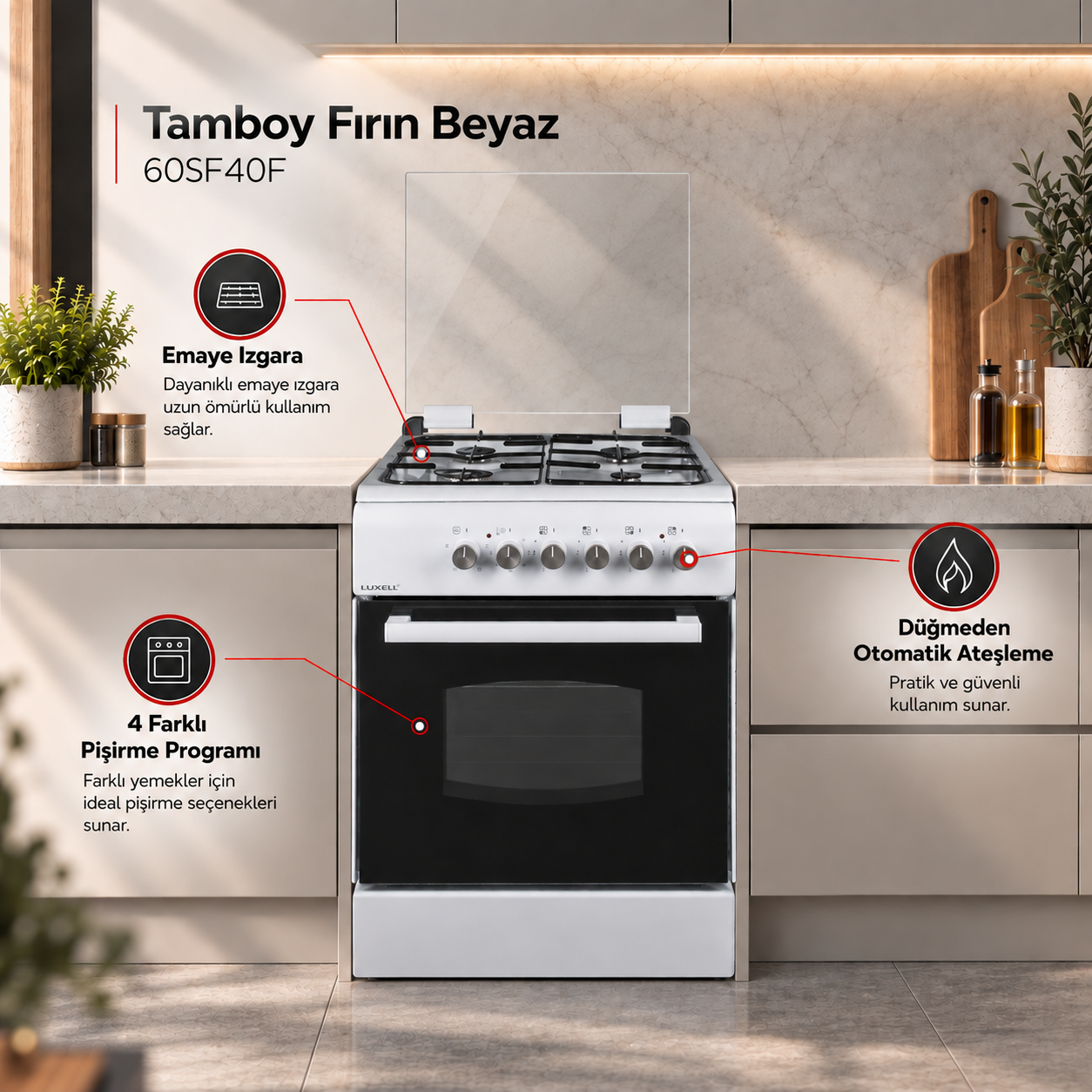 Luxell Tamboy Fırın Beyaz – 60SF40F