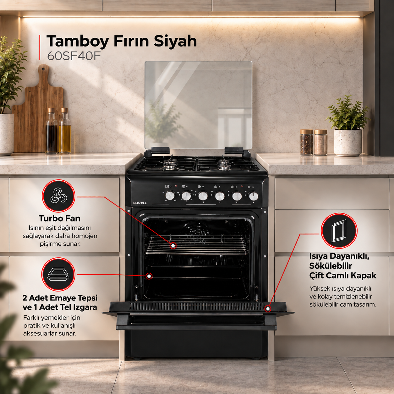 Luxell Tamboy  Fırın Siyah – 60SF40F