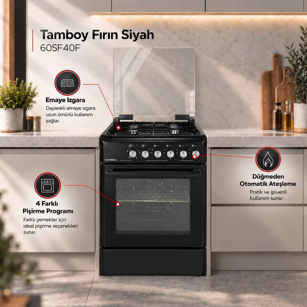 Luxell Tamboy  Fırın Siyah – 60SF40F