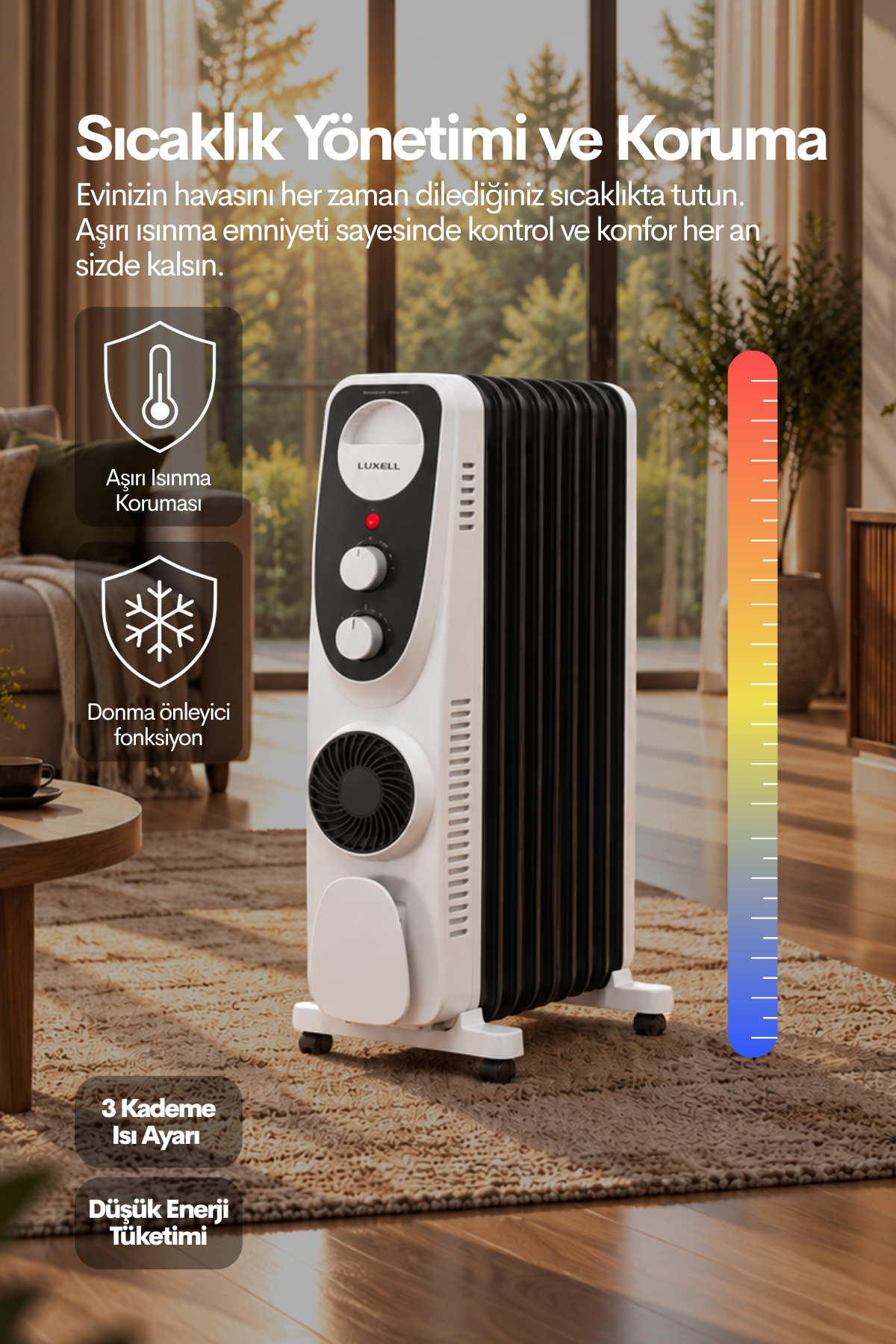Luxell Yağlı Radyatör Elektrikli Isıtıcı Siyah Beyaz 9 Dilim – LUX09-FP-BW