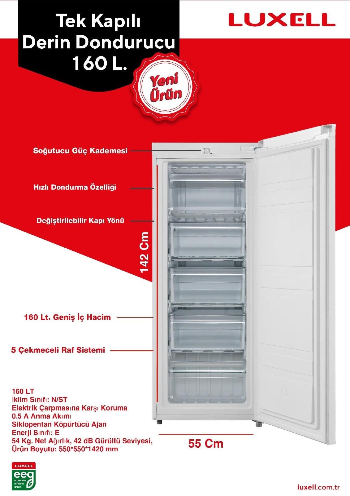 LXFR-160 LUXELL E CLASS 5 ÇEK.DİKEY DONDURUCU 160L