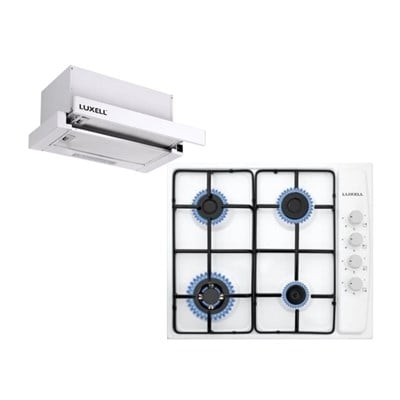LUXELL 2Lİ BEYAZ ASPİRATÖRLÜ ANKASTRE SET (ASPİRATÖR +ANKASTRE WOK GÖZLÜ OCAK)