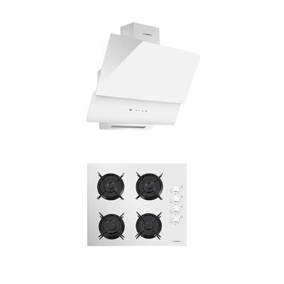 LUXELL 2Lİ BEYAZ  CAM ANKASTRE SET (DOKUNMATİK DAVLUMBAZ-SET ÜSTÜ OCAK)