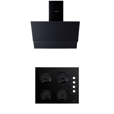 Luxell 2li Siyah Cam Ankastre Set (Davlumbaz - Set Üstü Ocak)