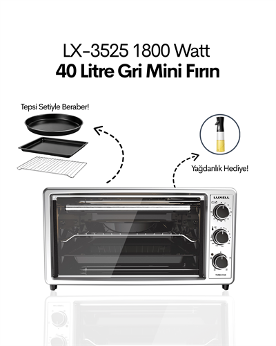 Luxell 40 Litre Turbo Mini Fırın Gri – LX-3525
