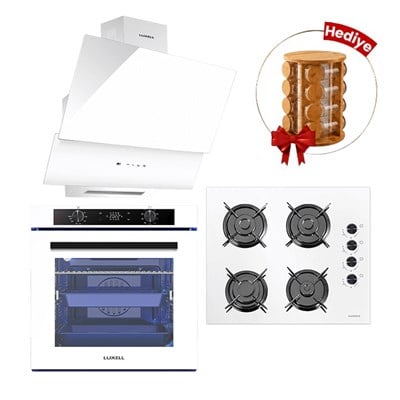 Luxell 88 Lt Platınum Beyaz Cam Ankastre Set