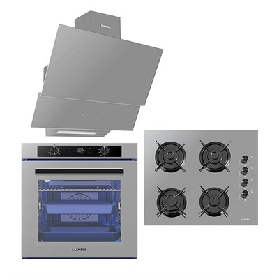 Luxell 88 Lt Platınum Metalik Gri Cam Ankastre Set