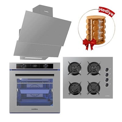 Luxell 88 Lt Platınum Metalik Gri Cam Ankastre Set