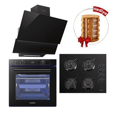 Luxell 88 Lt Platınum Siyah Cam Ankastre Set