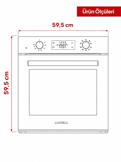 Luxell Ankastre Fırın Gri Cam 88 Lt 9+1 Fonksiyon Dijital – A68-SGF3