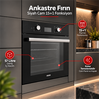 Luxell Ankastre Fırın Siyah Cam Opall 15+1 Fonksiyon Dijital  – B66-SGF3