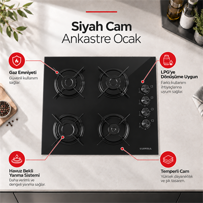 Luxell Ankastre Siyah Cam Ocak - OC88