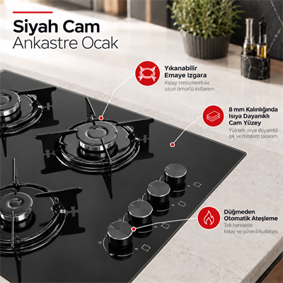 Luxell Ankastre Siyah Cam Ocak - OC88