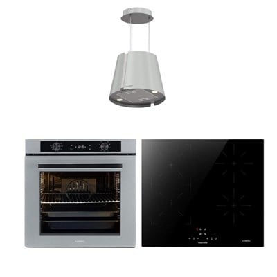 Luxell İndüksiyon Ocaklı Gri Cam Ankastre Set (Platinum Fırın - Ada Davlumbaz)