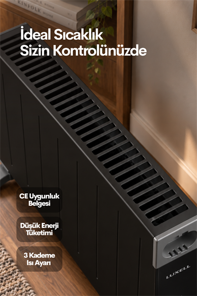 Luxell Köşeli Konvektör Elektrikli Isıtıcı Siyah Termostatlı – HC-2947