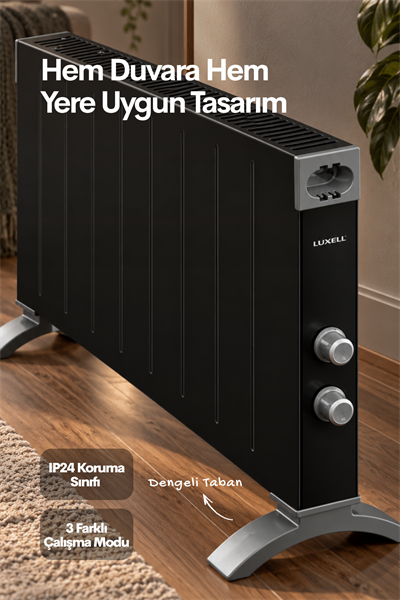 Luxell Köşeli Konvektör Elektrikli Isıtıcı Siyah Termostatlı – HC-2947