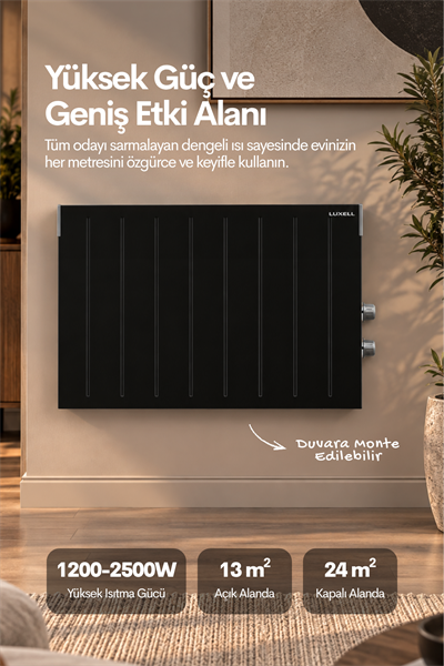 Luxell Köşeli Konvektör Elektrikli Isıtıcı Siyah Termostatlı – HC-2947