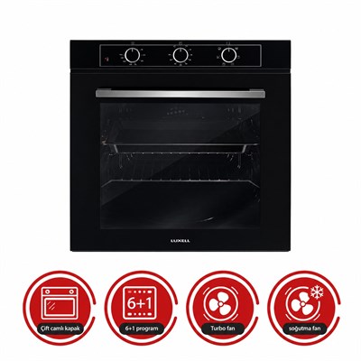 Luxell Optimum Ankastre Fırın Siyah Cam 6+1 Fonksiyon 3 Düğme Izgara – A68-SF3