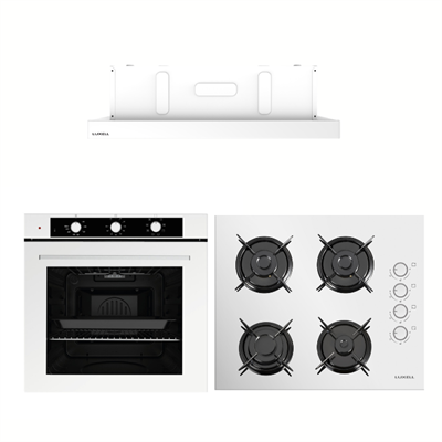 Luxell Optimum Aspiratörlü Beyaz Cam Ankastre Set