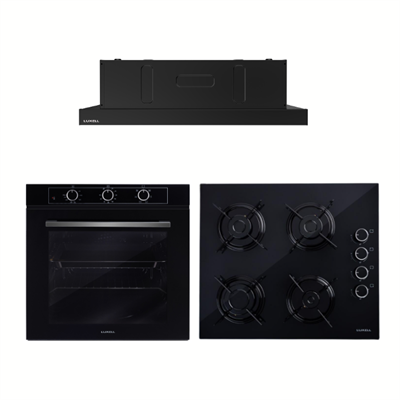 Luxell Optimum Aspiratörlü Siyah Cam Ankastre Set