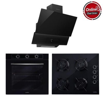 LUXELL OPTİMUM SİYAH CAM ANKASTRE SET 