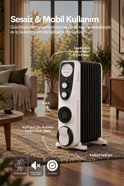 Luxell Yağlı Radyatör Elektrikli Isıtıcı Siyah Beyaz 11 Dilim – LUX11-FP-BW