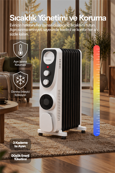 Luxell Yağlı Radyatör Elektrikli Isıtıcı Siyah Beyaz 9 Dilim – LUX09-FP-BW
