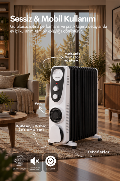 Luxell Yağlı Radyatör Elektrikli Isıtıcı Siyah Beyaz 13 Dilim – LUX13-FP-BW