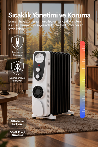 Luxell Yağlı Radyatör Elektrikli Isıtıcı Siyah Beyaz 13 Dilim – LUX13-FP-BW