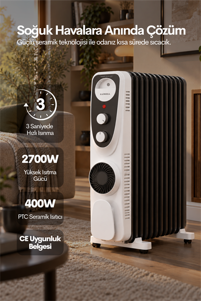 Luxell Yağlı Radyatör Elektrikli Isıtıcı Siyah Beyaz 13 Dilim – LUX13-FP-BW