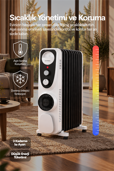 Luxell Yağlı Radyatör Elektrikli Isıtıcı Siyah Beyaz 11 Dilim – LUX11-FP-BW