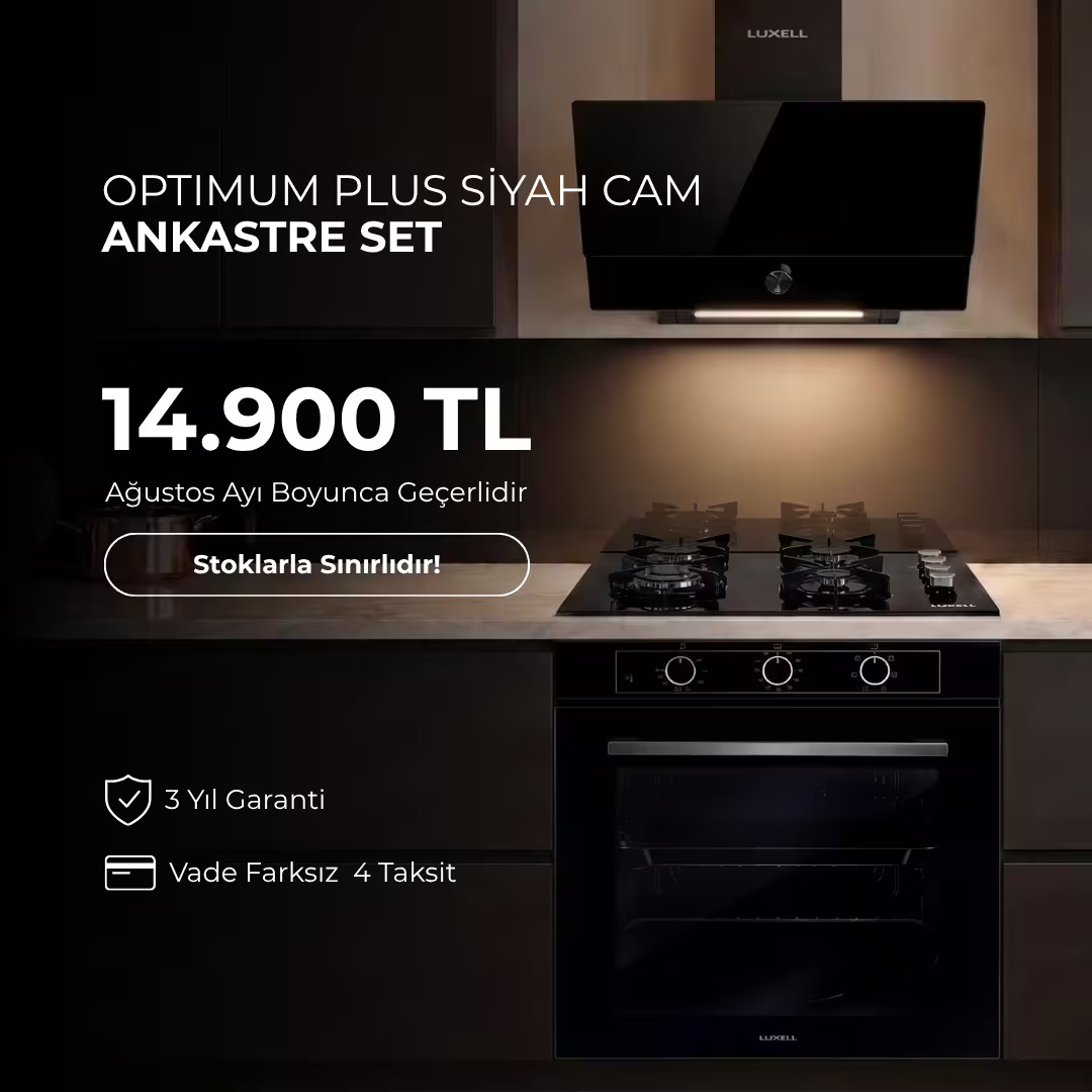 Optimum Plus Siyah Cam Ankastre Set, 14.900 TL Ağustos kampanyası