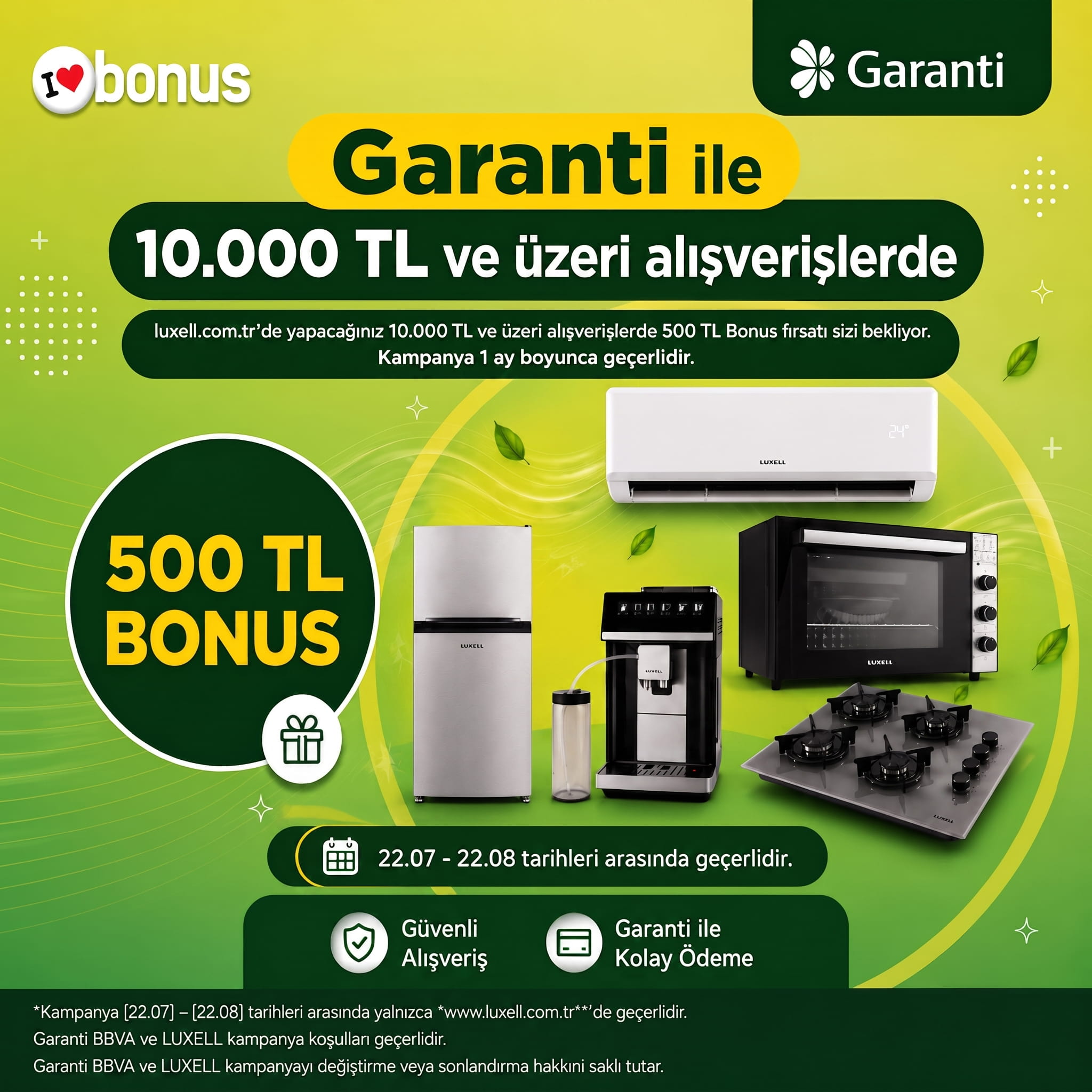 GarantiPay ile 10.000 TL ve üzeri ödemelerde 500 TL Bonus kampanyası