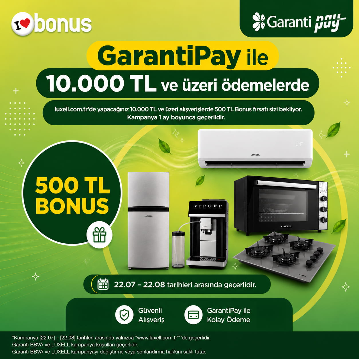 GarantiPay ile 10.000 TL ve üzeri ödemelerde 500 TL Bonus kampanyası