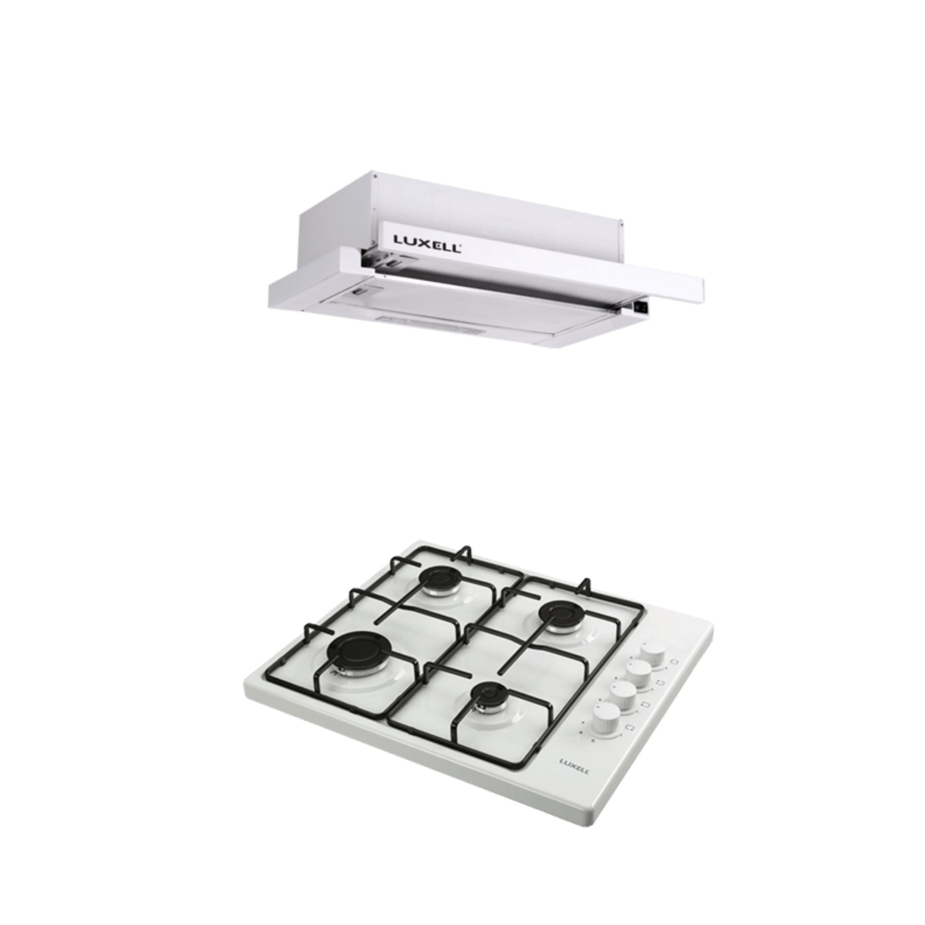 LUXELL 2'Lİ BEYAZ EMAYE SET (ASPİRATÖR-SET ÜSTÜ OCAK)