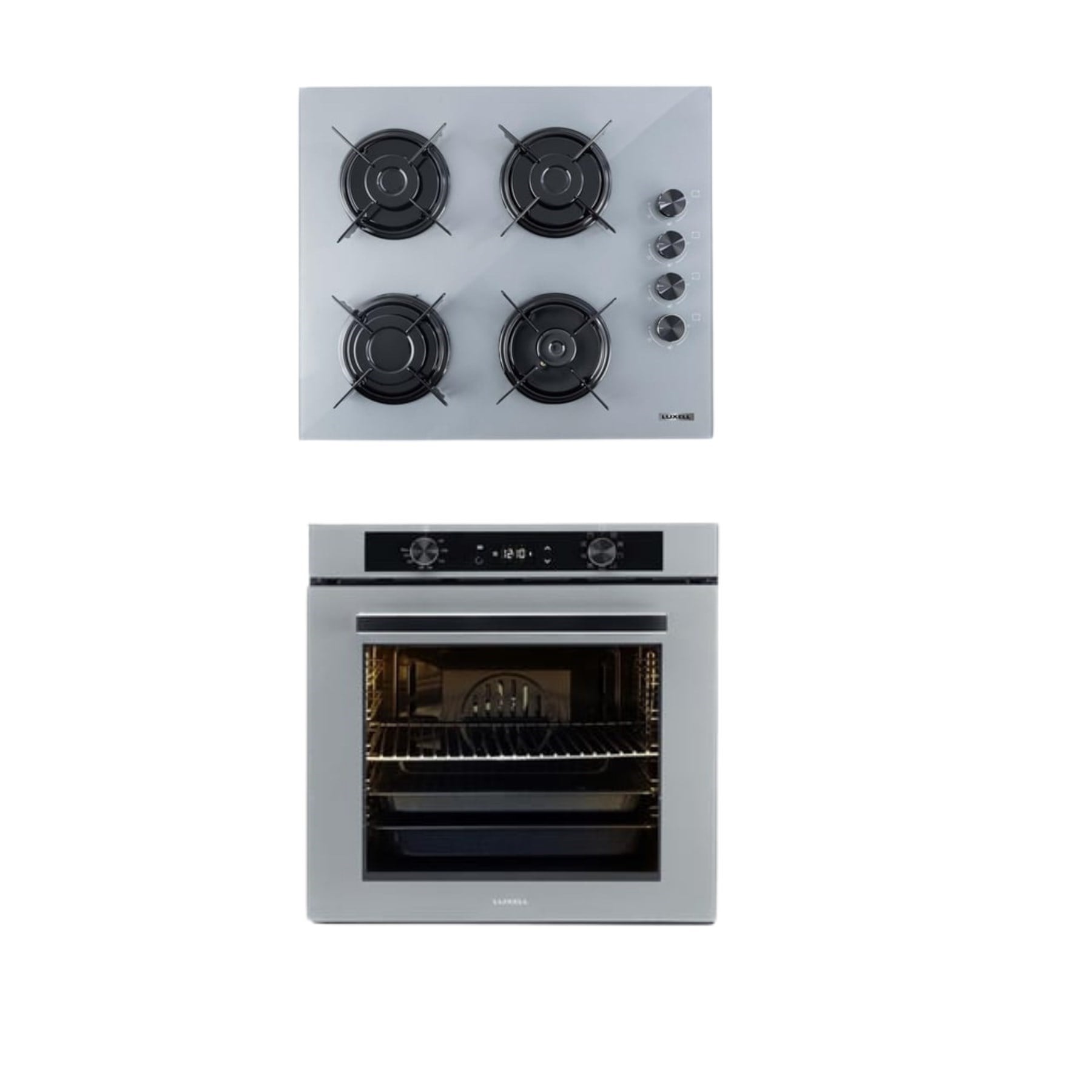 LUXELL 2'Lİ METALİK GRİ CAM ANKASTRE SET (OC88 OCAK-PLATİNUM FIRIN)
