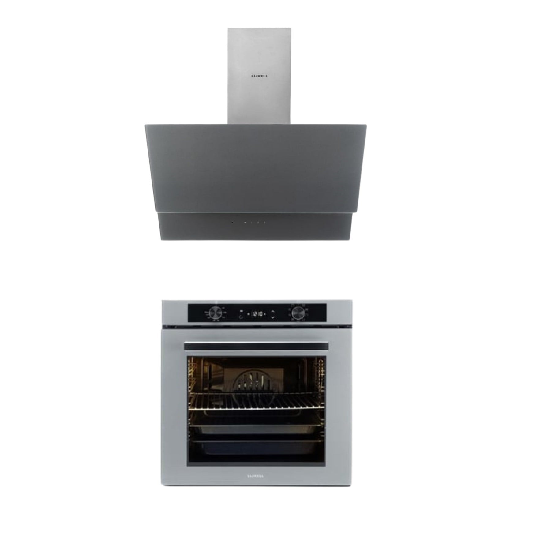 LUXELL 2'Lİ METALİK GRİ CAM ANKASTRE SET (DAVLUMBAZ-PLATİNUM FIRIN)