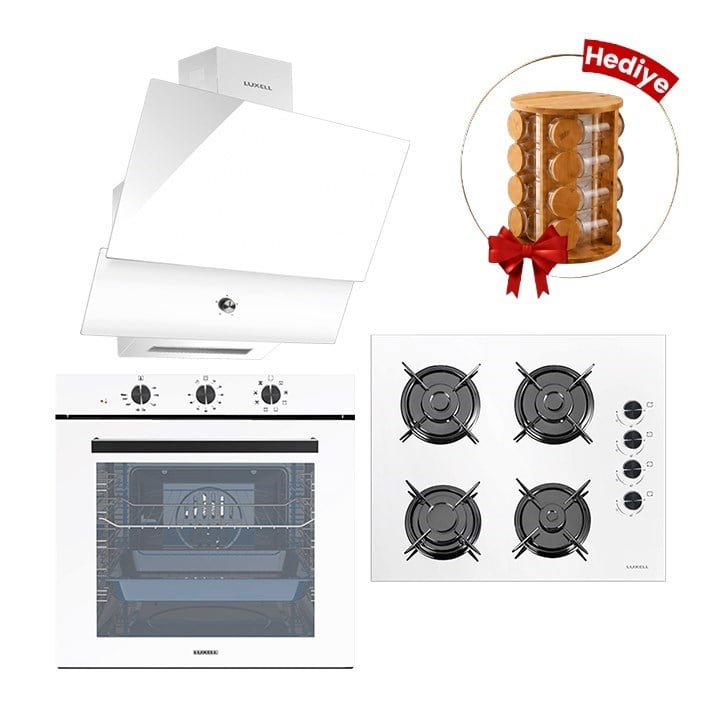 Luxell 88 Litre Süper Kristal Beyaz Cam Ankastre Set