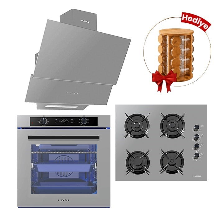 Luxell 88 Lt Platınum Metalik Gri Cam Ankastre Set
